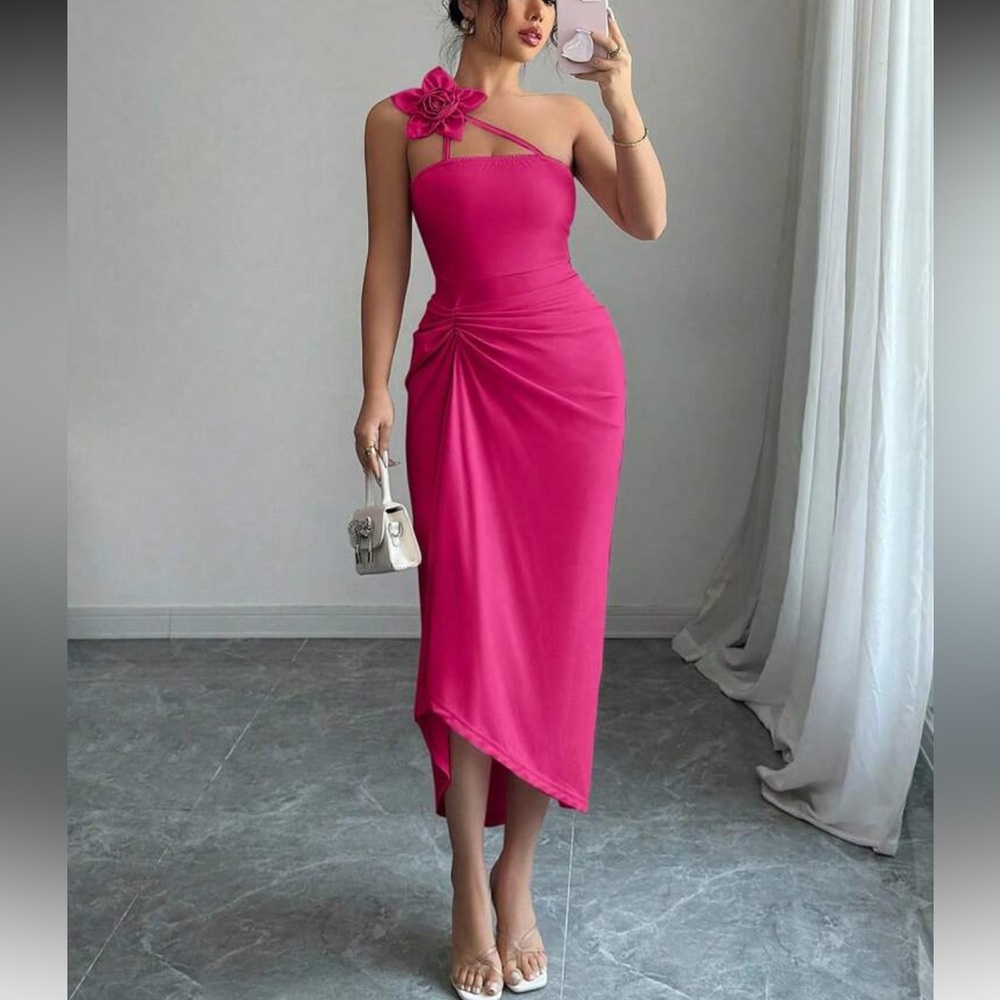 Elegant Hot Pink One-Shoulder Dress
